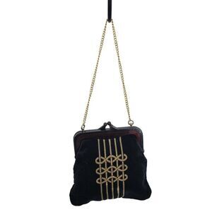 1940's Evening Bag Velvet Art Deco Mid Modern‎ Century Asian Framed Kiss Black